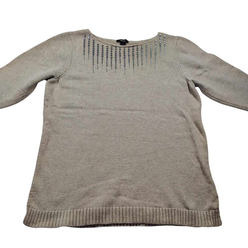 Style & Co Womens Sweater 2X Beige Boat Neck‎ Rhinestone Embellished 3/4 Sleeve
